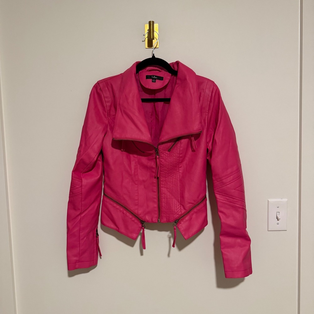Lulus Hot Pink Vegan Faux Leather Moto Jacket Asymmetrical Zip Womens Size S - Picture 2 of 4
